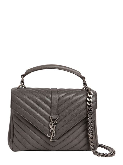 Yves Saint Laurent College Medium In Quilted Leather Asphalt Grey